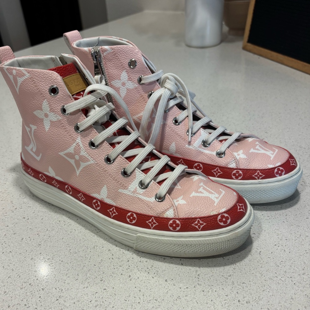 Louis Vuitton Pink and Red Monogram Sneakers Women’s size 9 - Picture 2 of 8